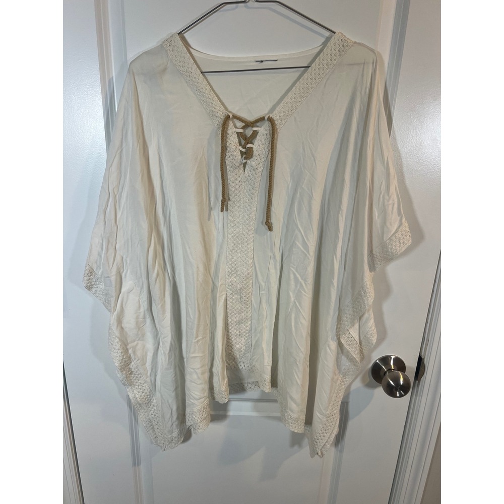 Unbranded Womens Blouse Crochet Lace Trim Lace Up Front White OS